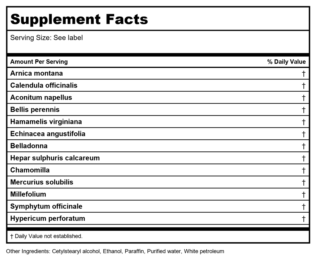 MediNatura Traumeel RX Ointment 100 Grams 3.53 oz - Supplement Facts panel