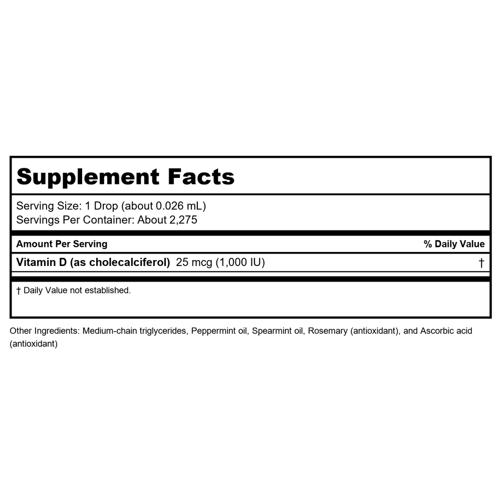 Metagenics Bariatric Advantage Liquid Vitamin D3 2oz - Can be sold as 755571933775 - Supplement Facts panel