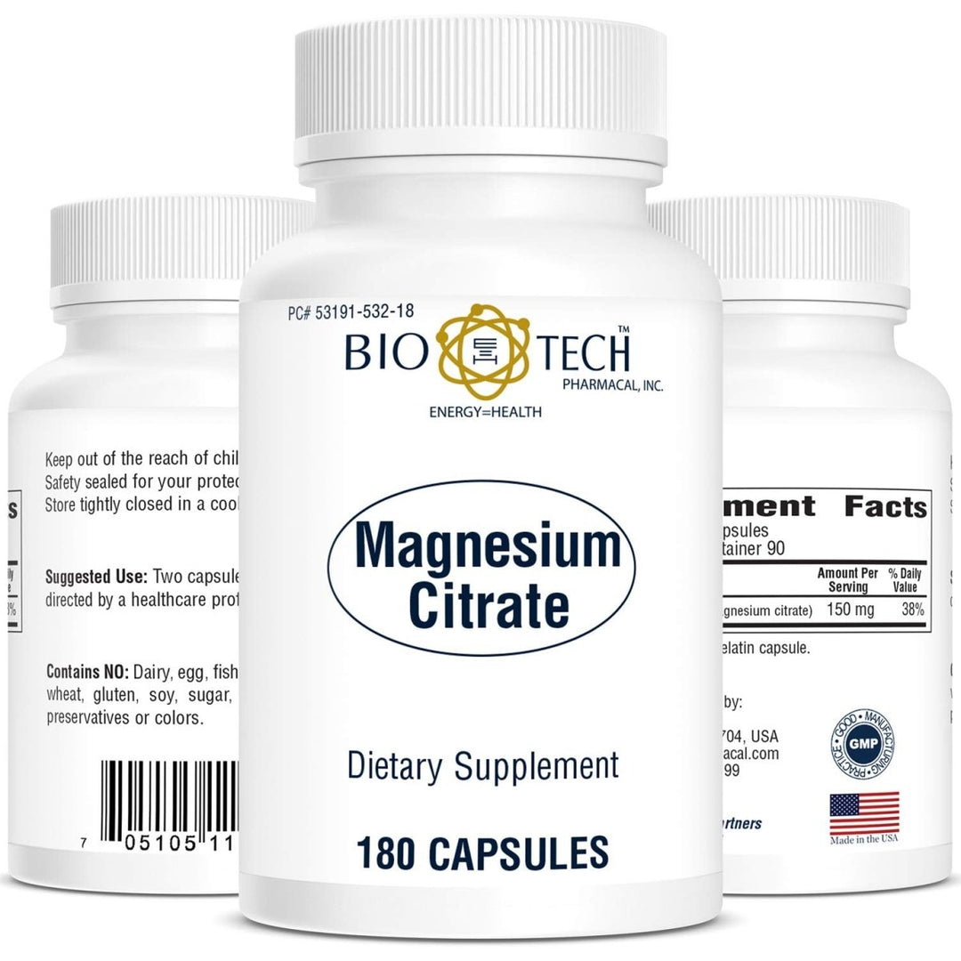 Biotech Magnesium Citrate 180 Capsules - - Supplement Facts panel