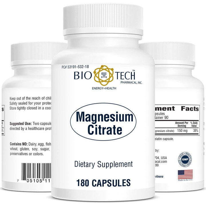Biotech Magnesium Citrate 180 Capsules - - Supplement Facts panel