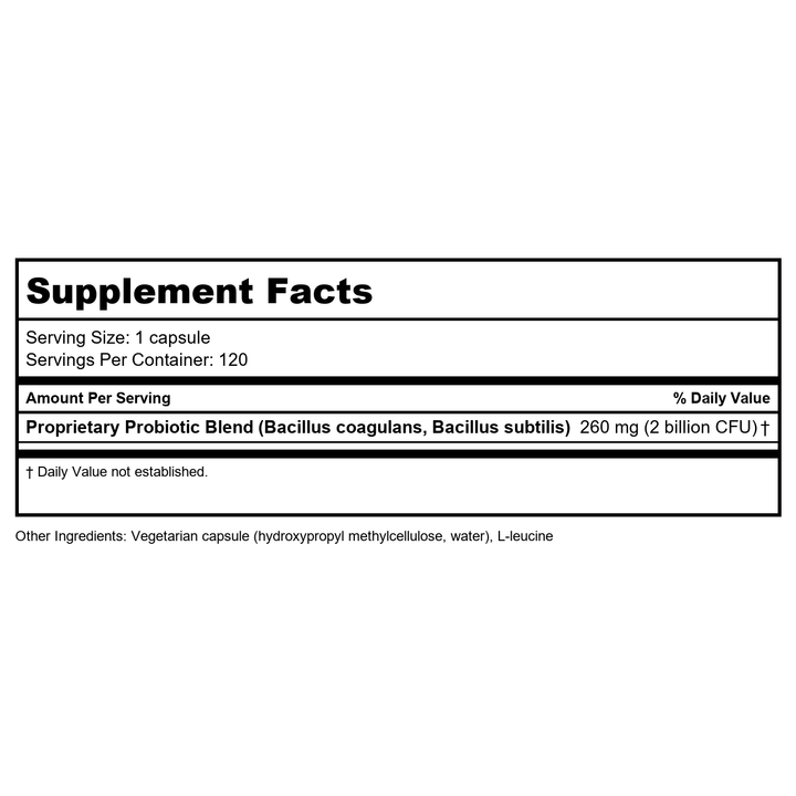 Klaire Labs Biospora Probiotic 2 Billion CFU 120 Vcaps - Supplement Facts panel