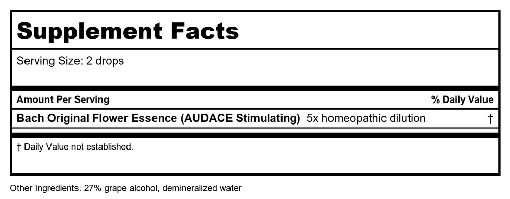 Bach AUDACE Stimulating Eau de Toilette 30ml - Supplement Facts panel