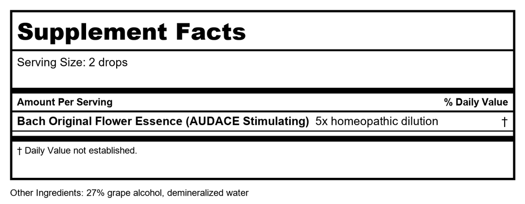 Bach AUDACE Stimulating Eau de Toilette 30ml - Supplement Facts panel