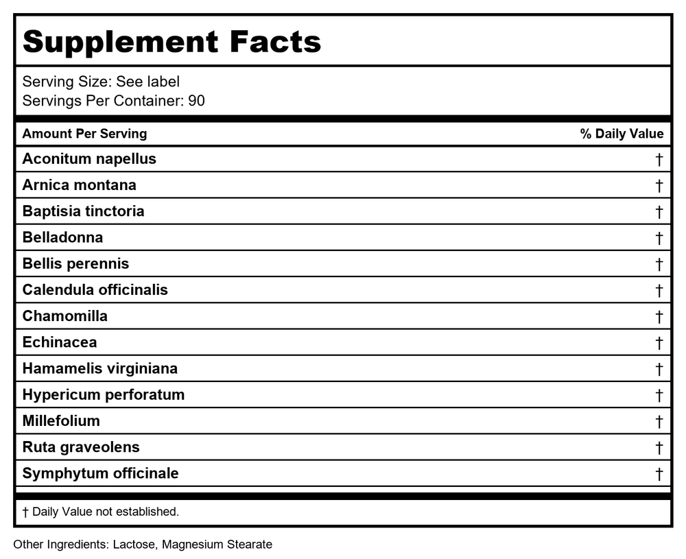 MediNatura T-Relief Pet Pain 90 Tablets - Supplement Facts panel