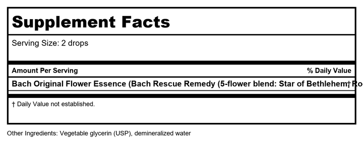 Bach - Rescue Remedy Natural Stress Relief For Pets - 20ml - Supplement Facts panel