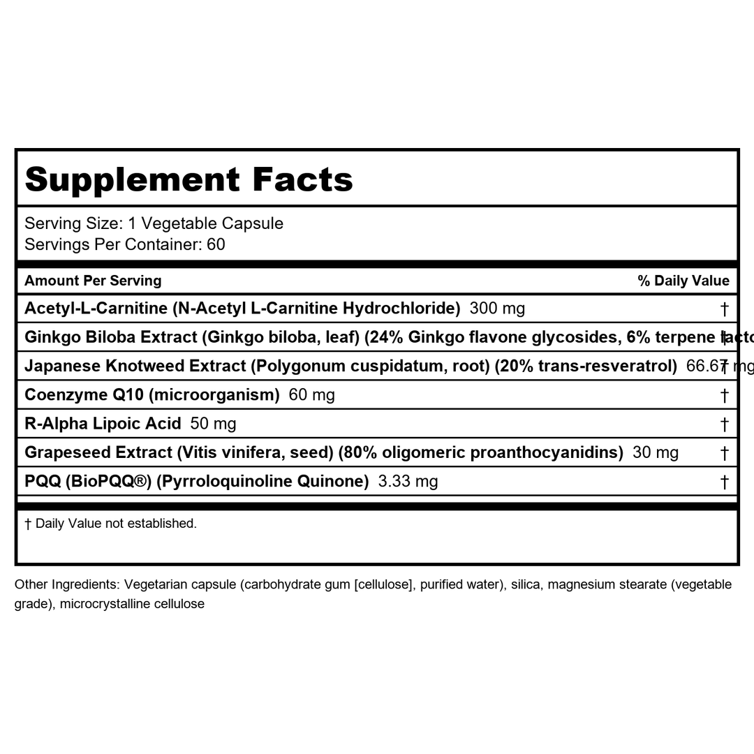 Bioclinic Naturals Mito Amp 60 Vcaps - Supplement Facts panel