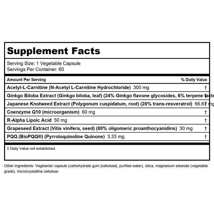 Bioclinic Naturals Mito Amp 60 Vcaps - Supplement Facts panel