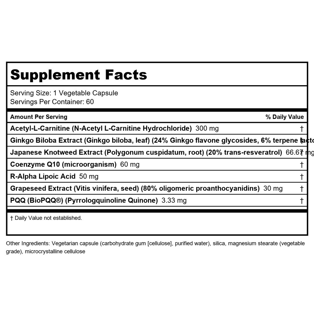 Bioclinic Naturals Mito Amp 60 Vcaps - Supplement Facts panel