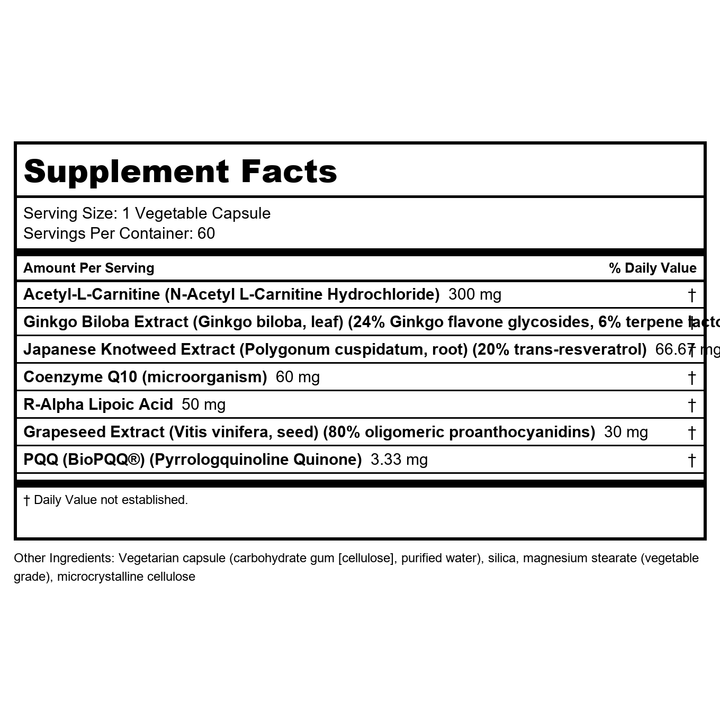 Bioclinic Naturals Mito Amp 60 Vcaps - Supplement Facts panel