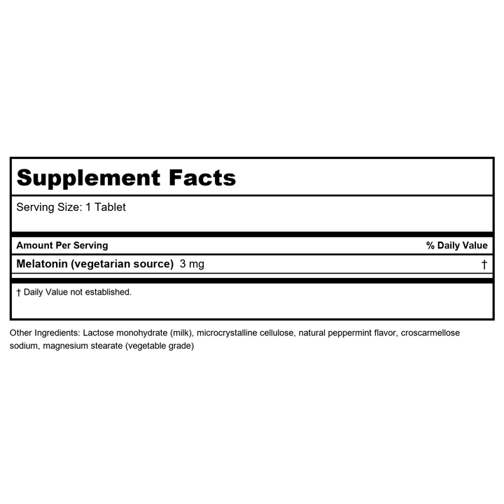 Bioclinic Naturals Melatonin 10mg 180 Quick Disolve Tablets - Supplement Facts panel