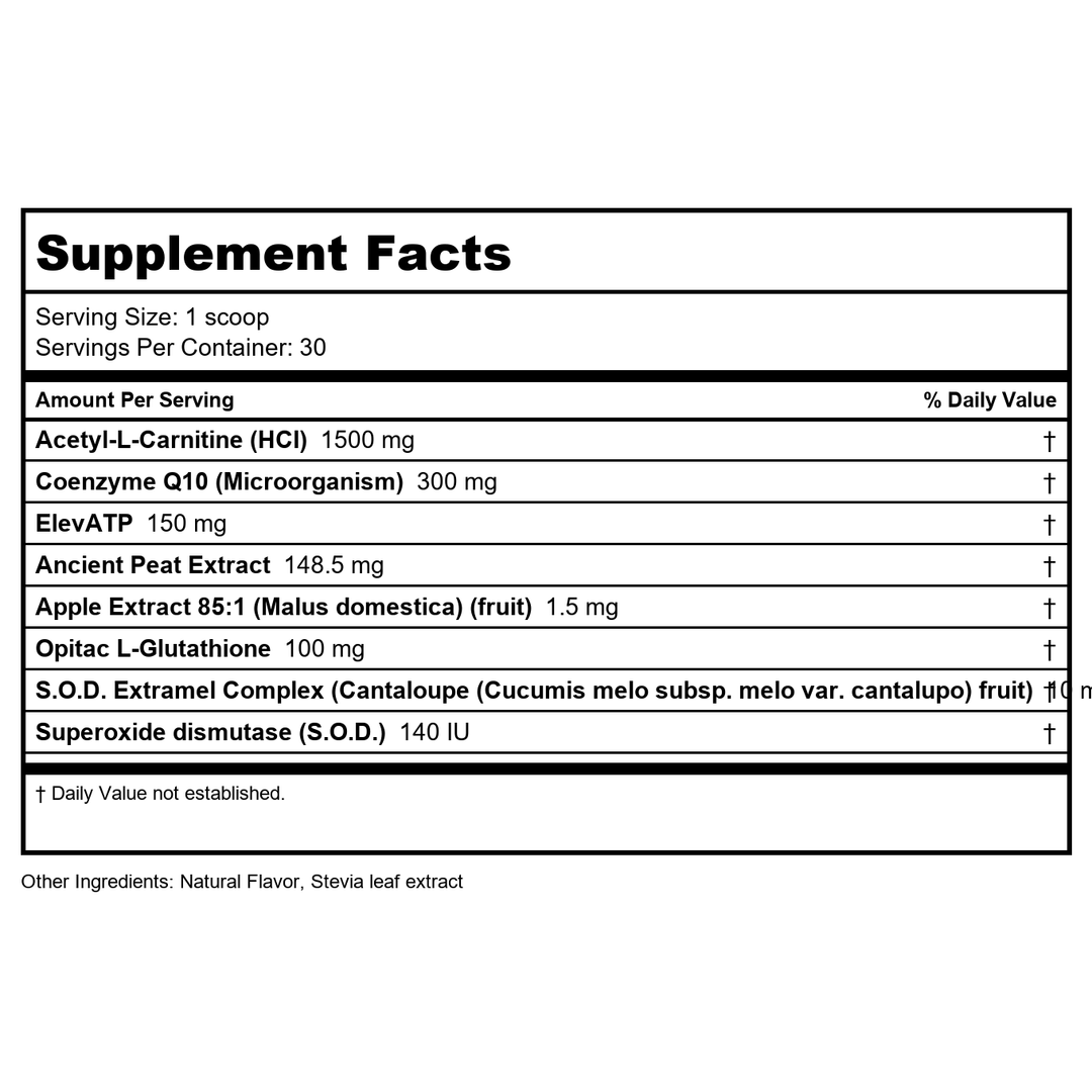 Bioclinic Naturals Mitochondrial Formula 2.54 Oz - Supplement Facts panel