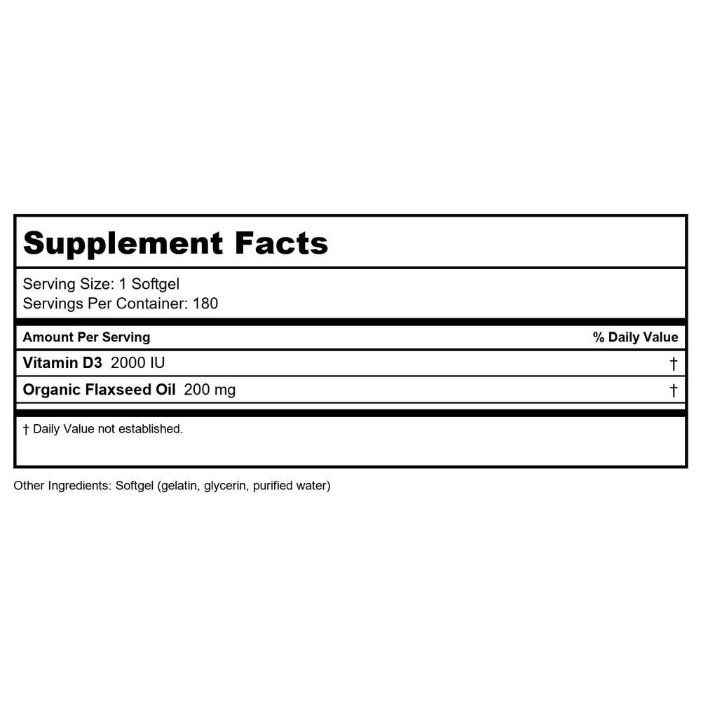 Bioclinic Naturals Vitamin D3 2000 IU 180 Softgels - B008B4OXC8 - B00GOKXSWW - Supplement Facts panel