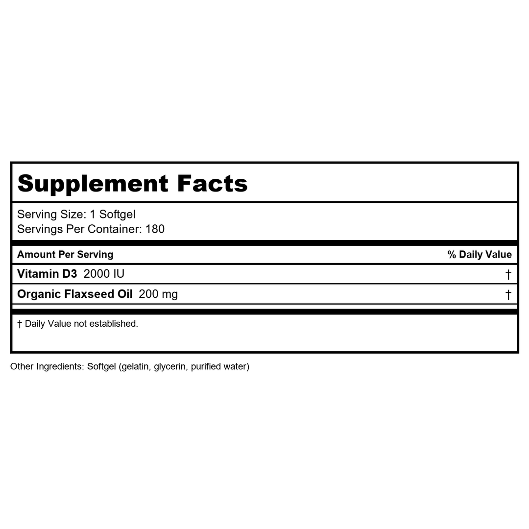 Bioclinic Naturals Vitamin D3 2000 IU 180 Softgels - B008B4OXC8 - B00GOKXSWW - Supplement Facts panel