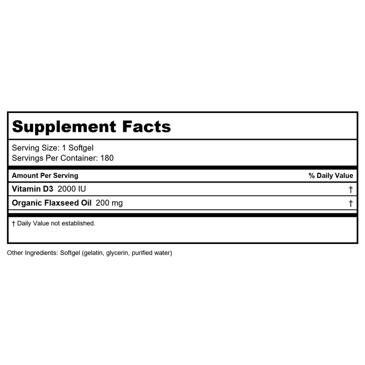 Bioclinic Naturals Vitamin D3 2000 IU 180 Softgels - B008B4OXC8 - B00GOKXSWW - Supplement Facts panel