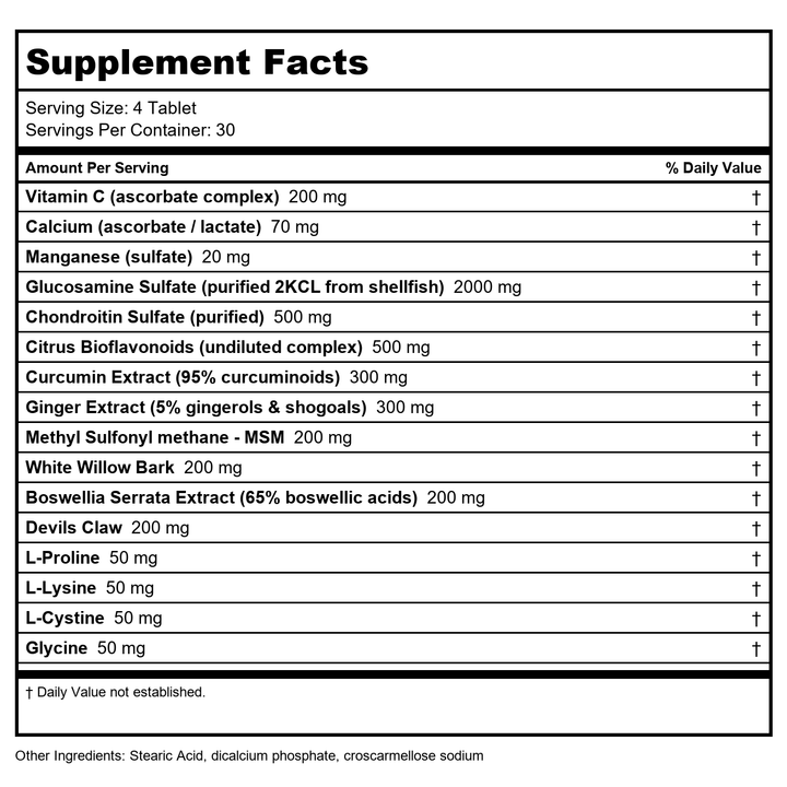 Biospec Nutritionals Bio-Flex II 120 Tablets - Supplement Facts panel