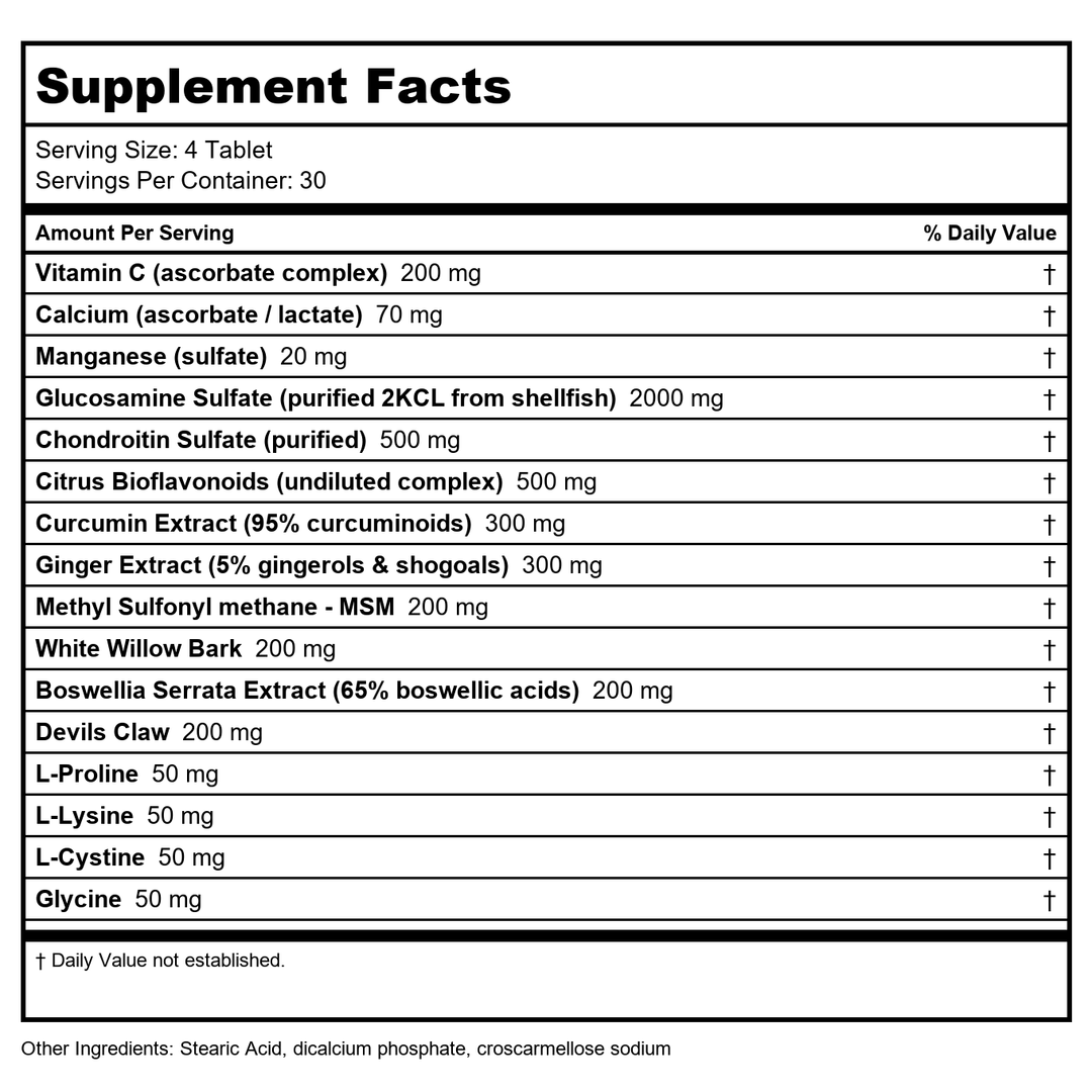 Biospec Nutritionals Bio-Flex II 120 Tablets - Supplement Facts panel
