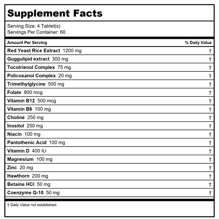 Biospec Cholesterol Complete 240 Tablets - Supplement Facts panel