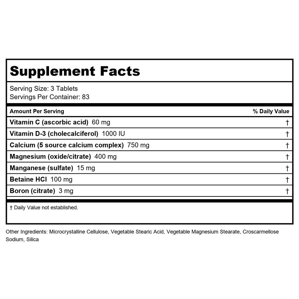 Biospec Nutritionals Biocalcin 250 Tablets - Supplement Facts panel
