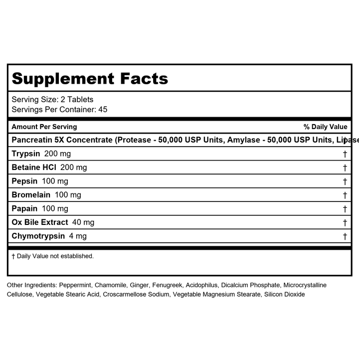 Biospec Nutritionals Bio-Enzyme Daily 90 Dual-Phase Tablets - Supplement Facts panel