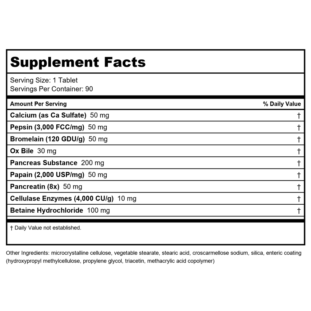 Davinci All-Zyme 90Tabs - 2 Pack - Supplement Facts panel