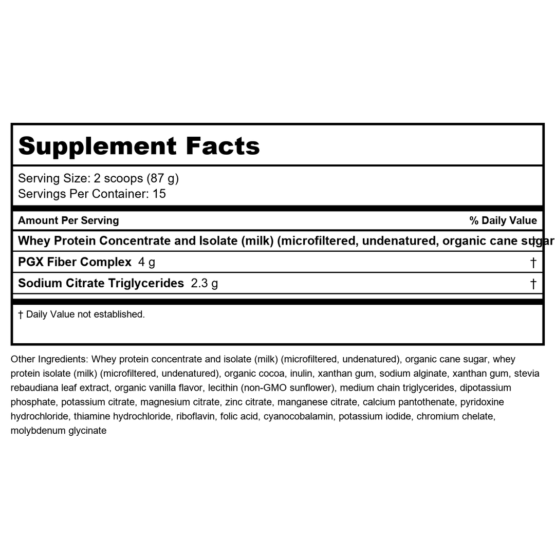 Bioclinic Naturals PGX Weight Loss Meal Replacement Chocolate 35 oz - - Supplement Facts panel