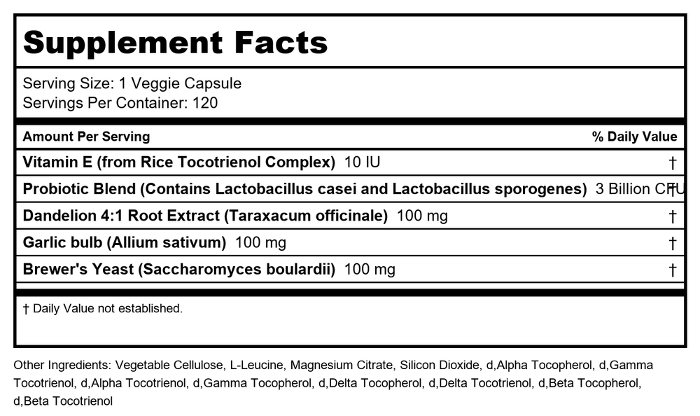 D'Adamo Polyflora Probiotic Type B 120 Vcaps - Supplement Facts panel