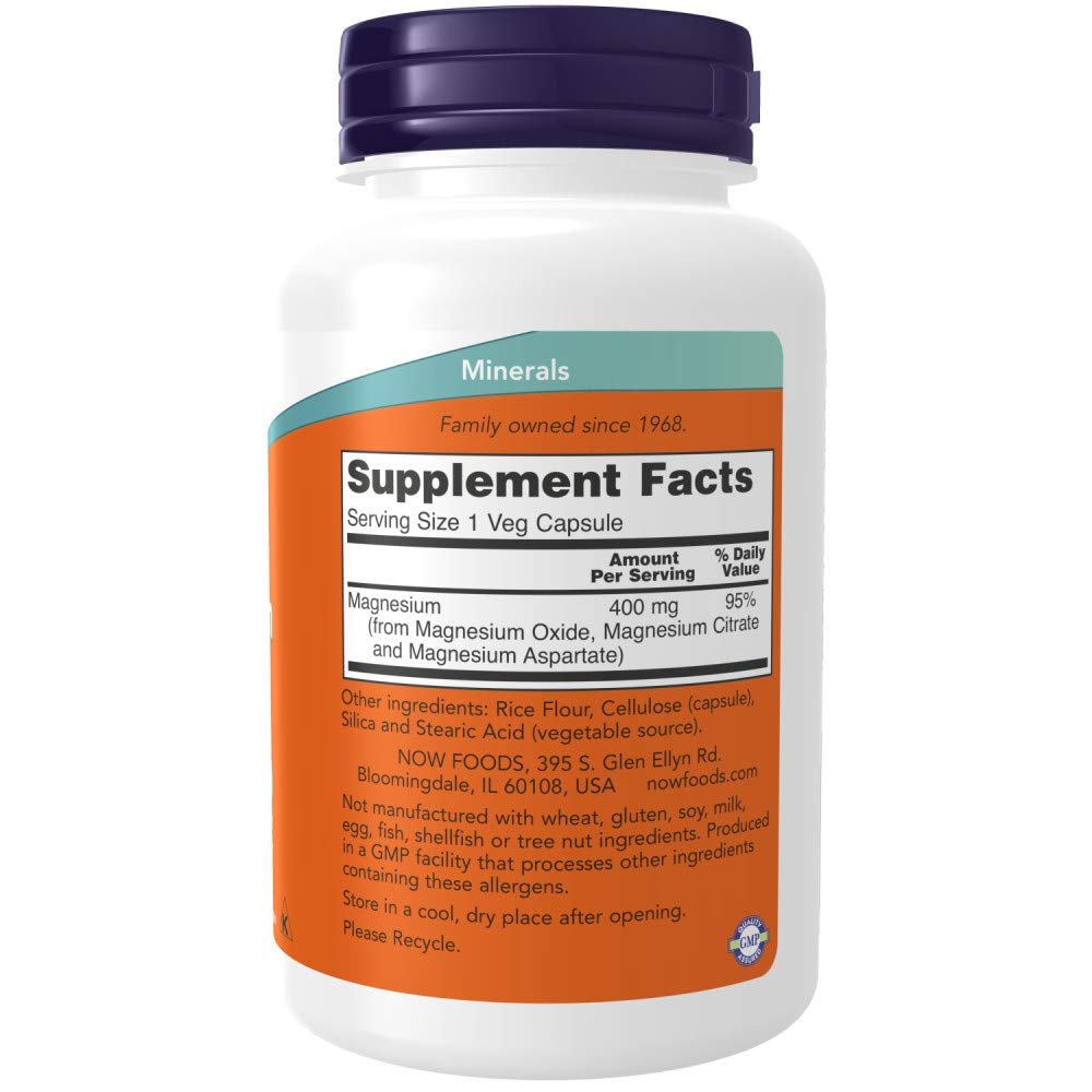 Now Foods Magnesium Caps 400mg 180 Vcaps - 1283 - Supplement Facts panel