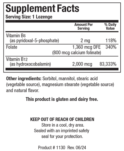 Biotics Research B12-2000 60 Lozenges - Supplement Facts panel