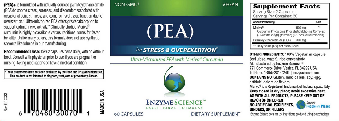 Enzyme Science (PEA)+ 120 Capsules - Supplement Facts panel
