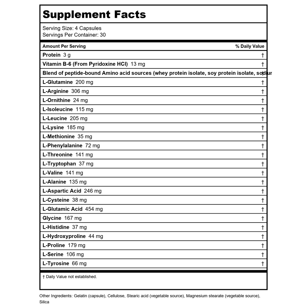 Now Sports Amino Complete 120 Vcaps - 0011 - 6 Pack - Supplement Facts panel