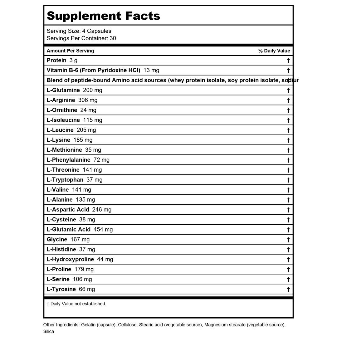 Now Sports Amino Complete 120 Vcaps - 0011 - 6 Pack - Supplement Facts panel