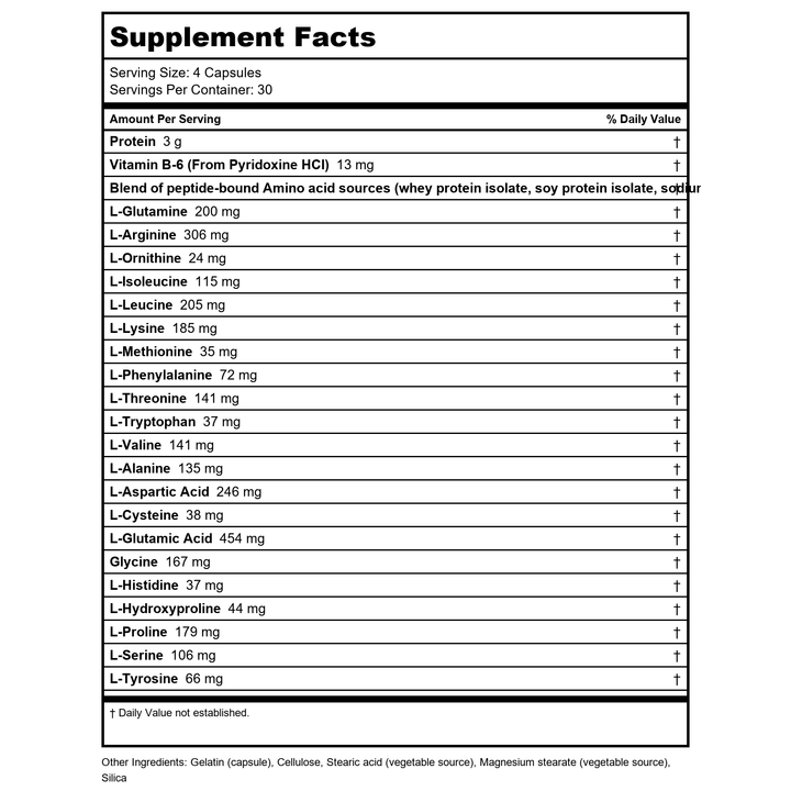 Now Sports Amino Complete 120 Vcaps - 0011 - 6 Pack - Supplement Facts panel