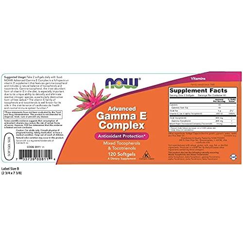 Now Foods Advanced Gamma E Complex 120 Softgels - 0811 - Supplement Facts panel