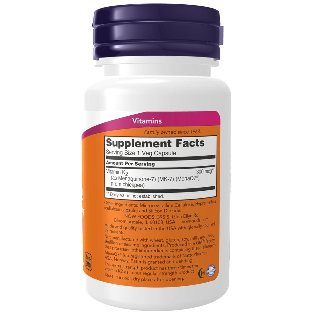 Now Foods MK-7 Vitamin K-2 Extra Strength 300 mg 60 Vcaps - 0994 - Supplement Facts panel