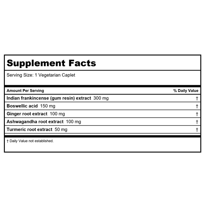 Ayush Herbs Boswelya Plus 90 count - 2 Pack - Supplement Facts panel
