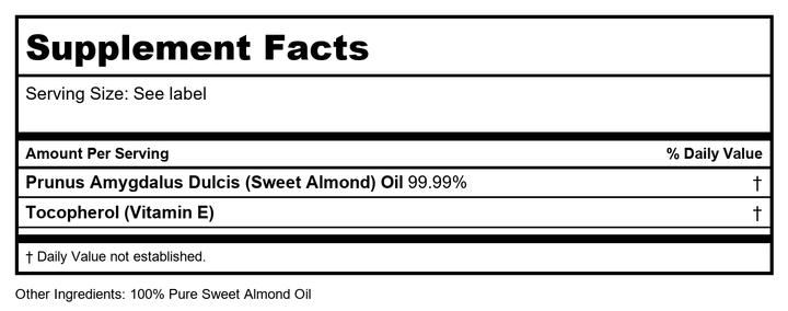 Heritage Sweet Almond Oil 8oz - Supplement Facts panel