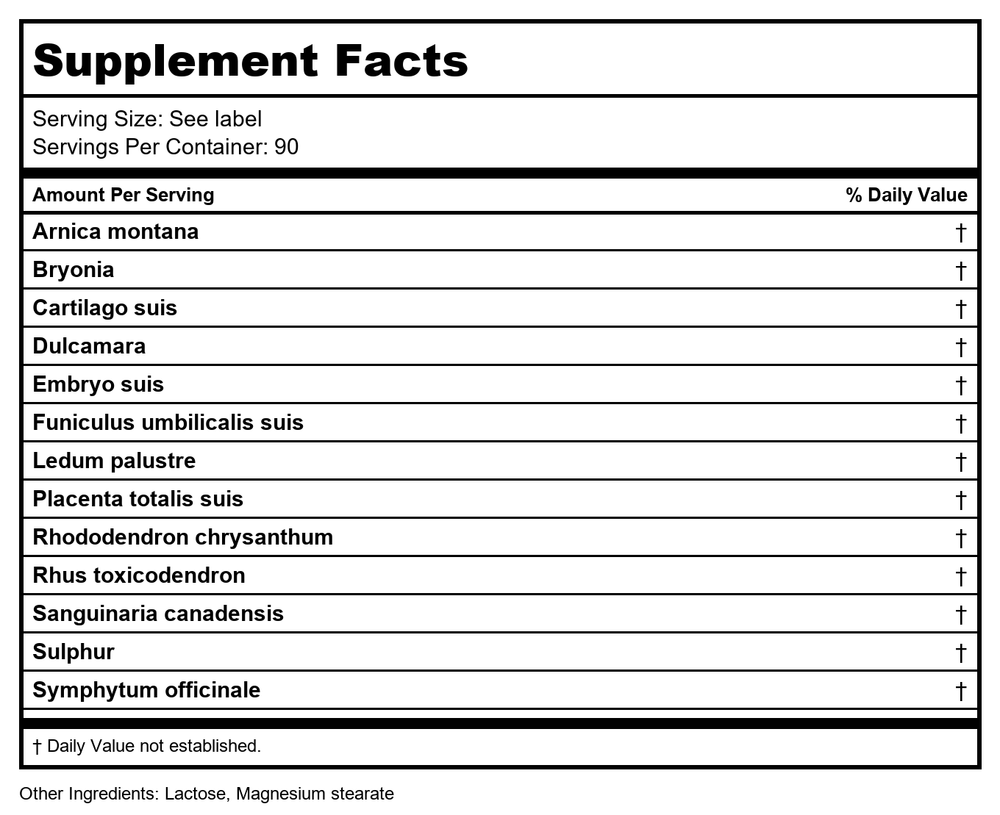 MediNatura T-Relief Pet Arthritis 90 Tablets - Supplement Facts panel