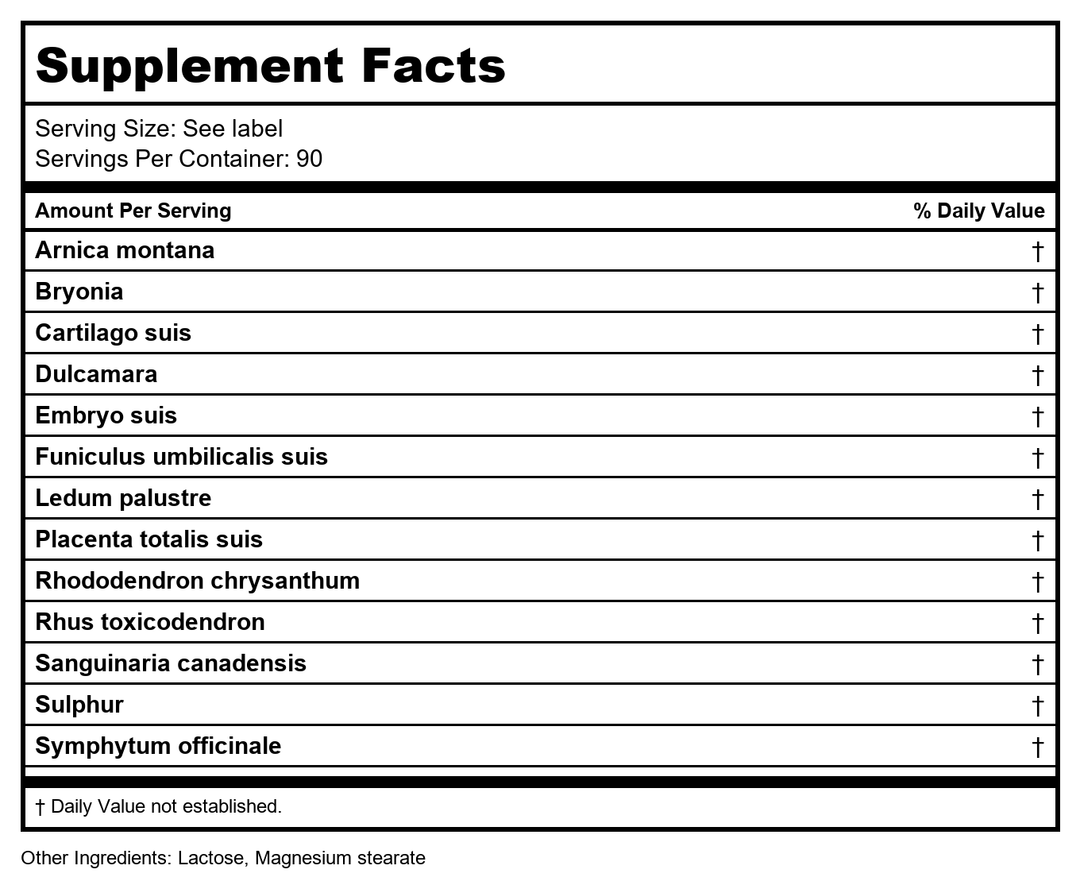 MediNatura T-Relief Pet Arthritis 90 Tablets - Supplement Facts panel