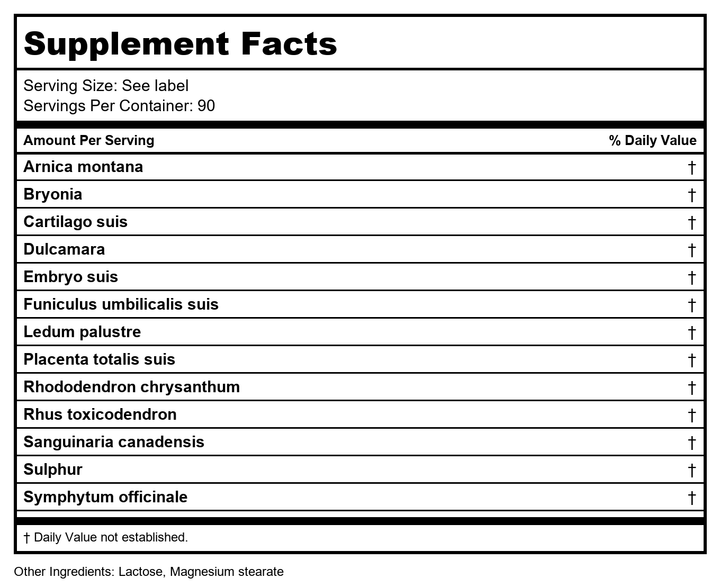 MediNatura T-Relief Pet Arthritis 90 Tablets - Supplement Facts panel