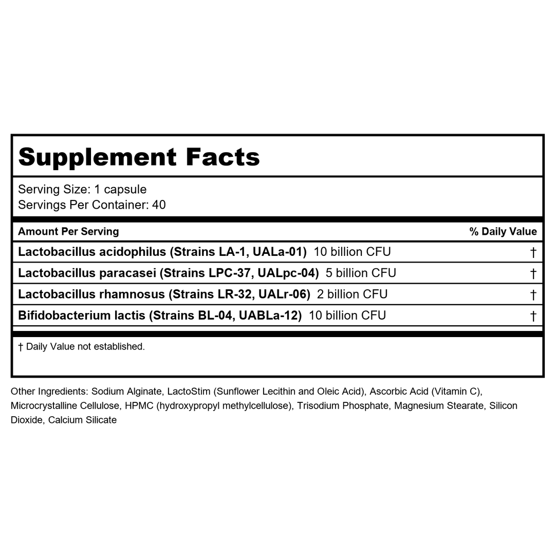 Master Supplements Professional Theralac Pro 40 Capsules - Supplement Facts panel