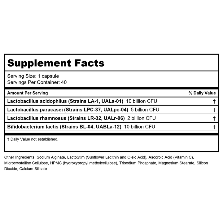 Master Supplements Professional Theralac Pro 40 Capsules - Supplement Facts panel