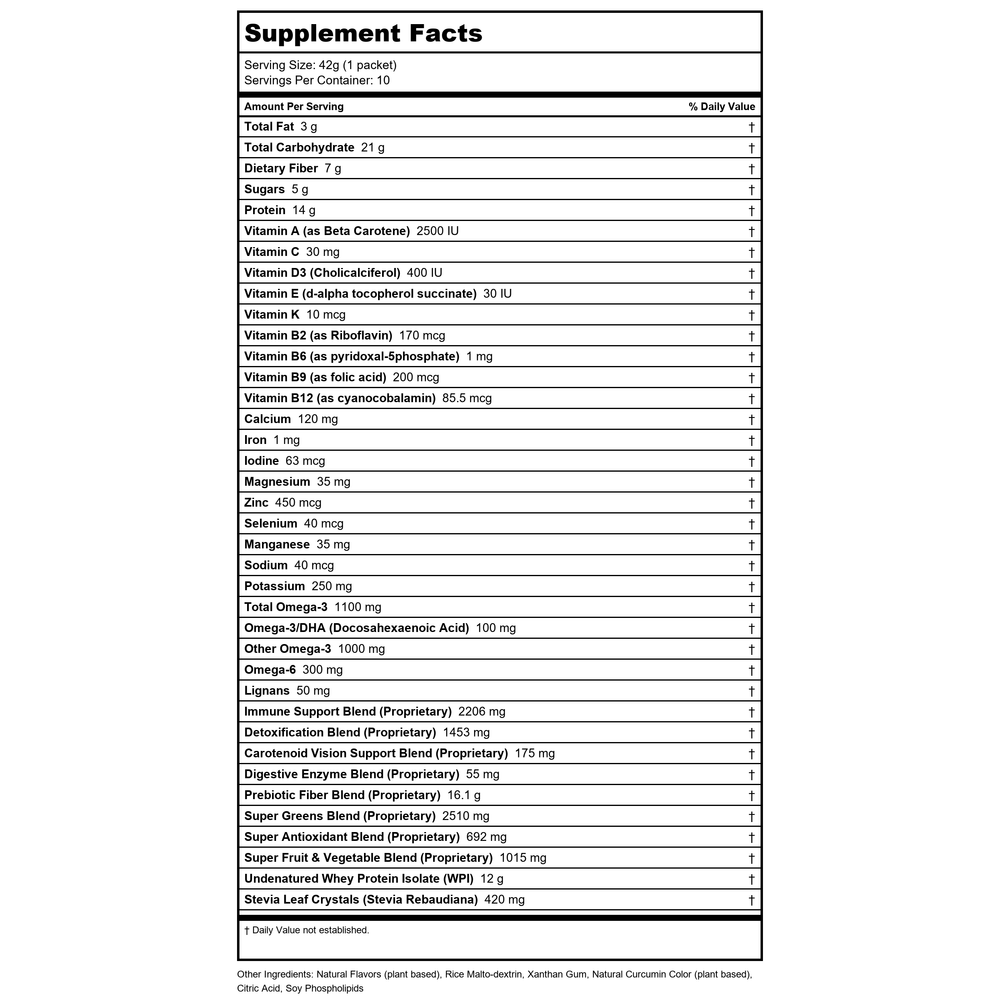 BioPharma Scientific NanoMeal All-In-One 14.8oz 10 Packets - Supplement Facts panel