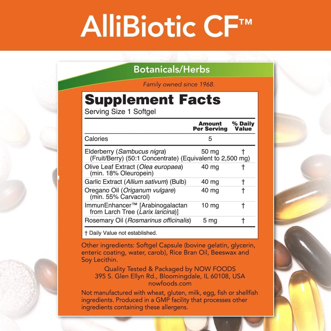 Now Foods Allibiotic CF 60 Softgels - 1811 - Supplement Facts panel