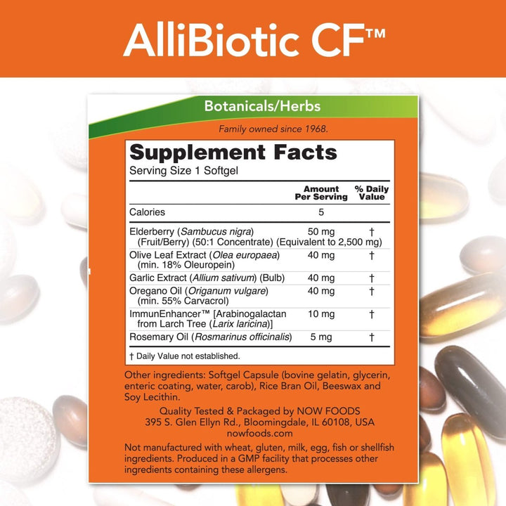 Now Foods Allibiotic CF 60 Softgels - 1811 - Supplement Facts panel