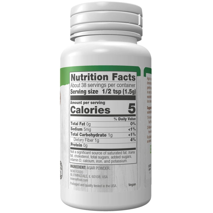Now Real Food Agar Powder 2oz - 6410 - Supplement Facts panel
