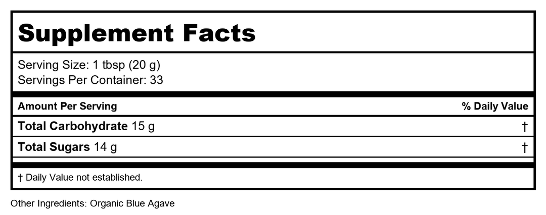 Now Real Food Organic Light Agave Nectar 23.28oz - 6906 - Supplement Facts panel