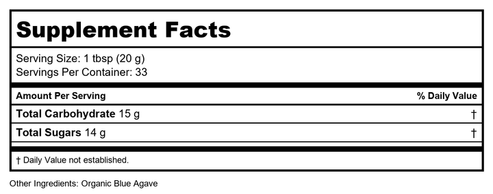 Now Real Food Organic Light Agave Nectar 23.28oz - 6906 - Supplement Facts panel