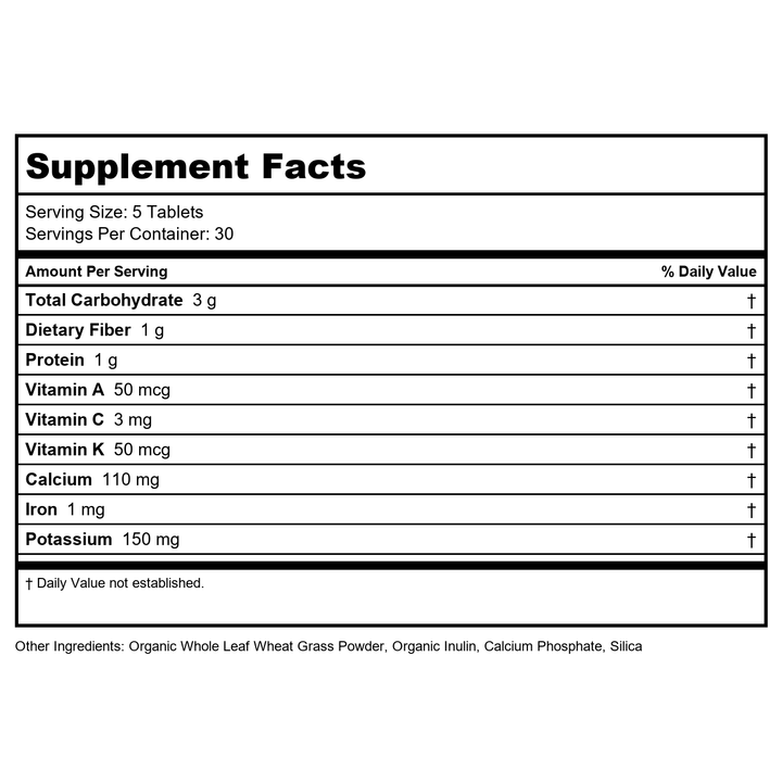 Amazing Grass Organic Wheat Grass 30 Servings 8.5 Oz - Supplement Facts panel