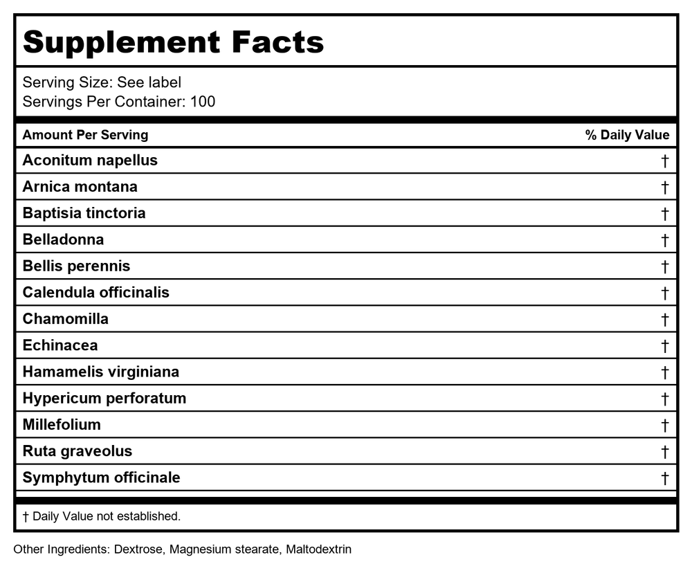 MediNatura BHI Arthritis 100 Tablets - 4 Pack - Supplement Facts panel