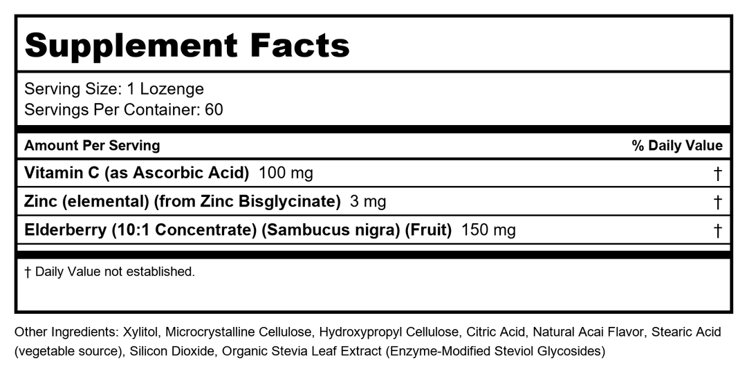 Now Foods Sambucus Zinc-C 60 Lozenges - 3384 - Supplement Facts panel